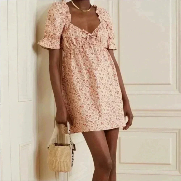 Reformation Channa Ruffled Floral Print Linen Mini Dress in size xs - Picture 1 of 9